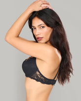 La Senza Sexy Double Pushup Plunge Lace Bra BLACK / 34B